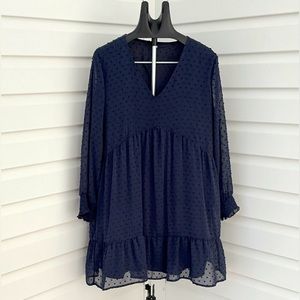 Navy Blue Famition Swiss Dot Tunic Dress